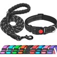 thumbnail image 1 of Conjunto de collar reflectante para perro (negro, collar de 28*38 cm), relleno de goma suave, transpirable y ajustable, collar de nailon para perro, adecuado para perros pequeños y medianos, conjunto, 1 of 5
