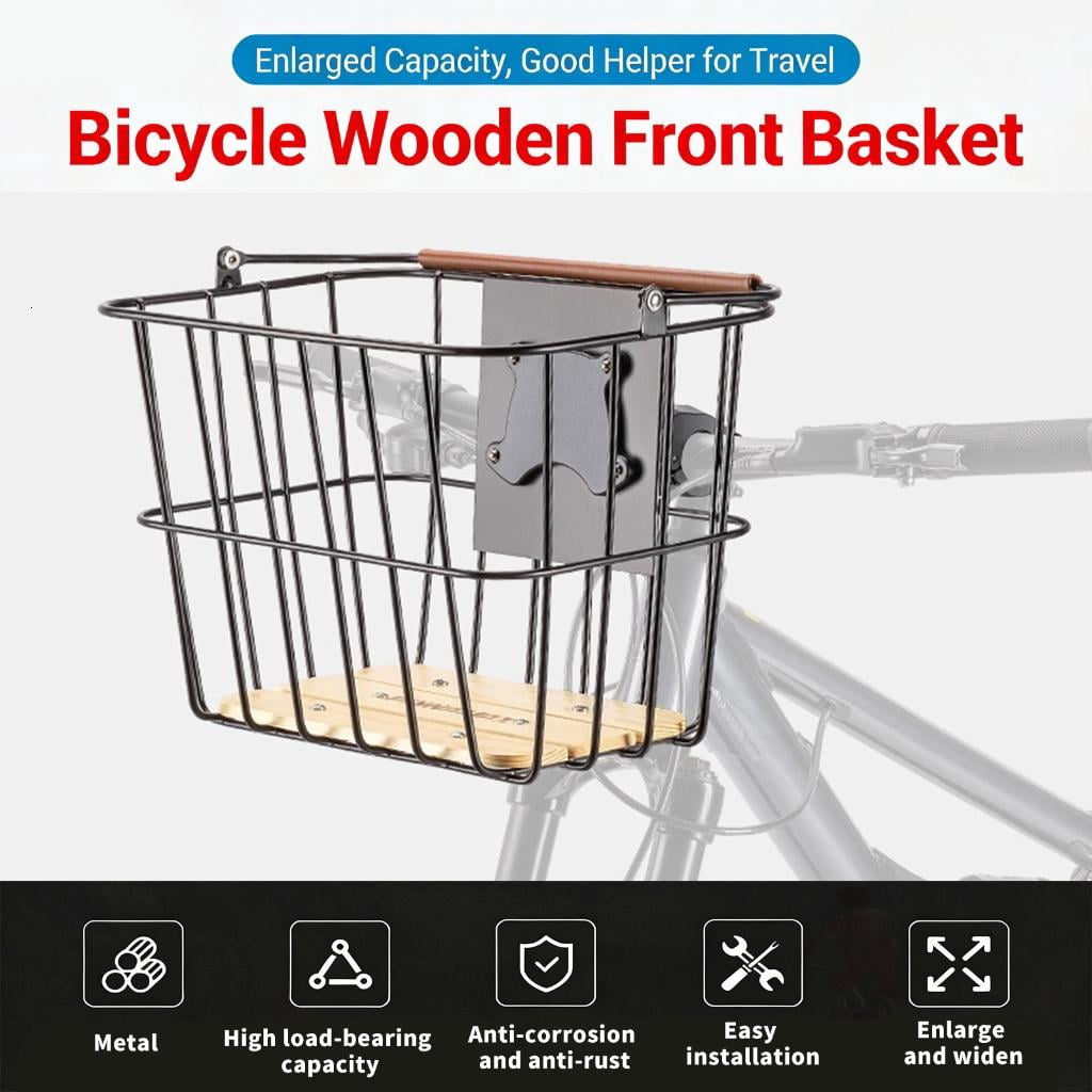 Yihuala Bike Basket Natural Wood and Recyclable Quickly Release Front Bike Basket for Green Lifestyles Enthusiasts