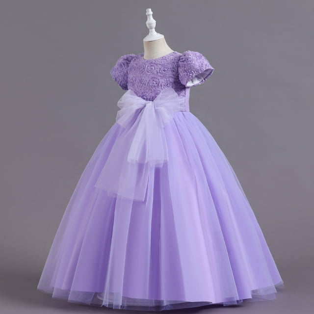 Falda infantil Vestido de princesa infantil Vestido de niña con flores rosas Falda larga con lazo