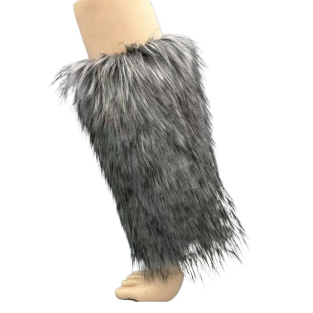 Minnieouse Calentadores de brazos mullidos, mangas blancas de imitación para niñas, disfraz, calentadores de piernas mullidos blancos, fundas Prendas para la parte inferior del cuerpo gris negro 40cm