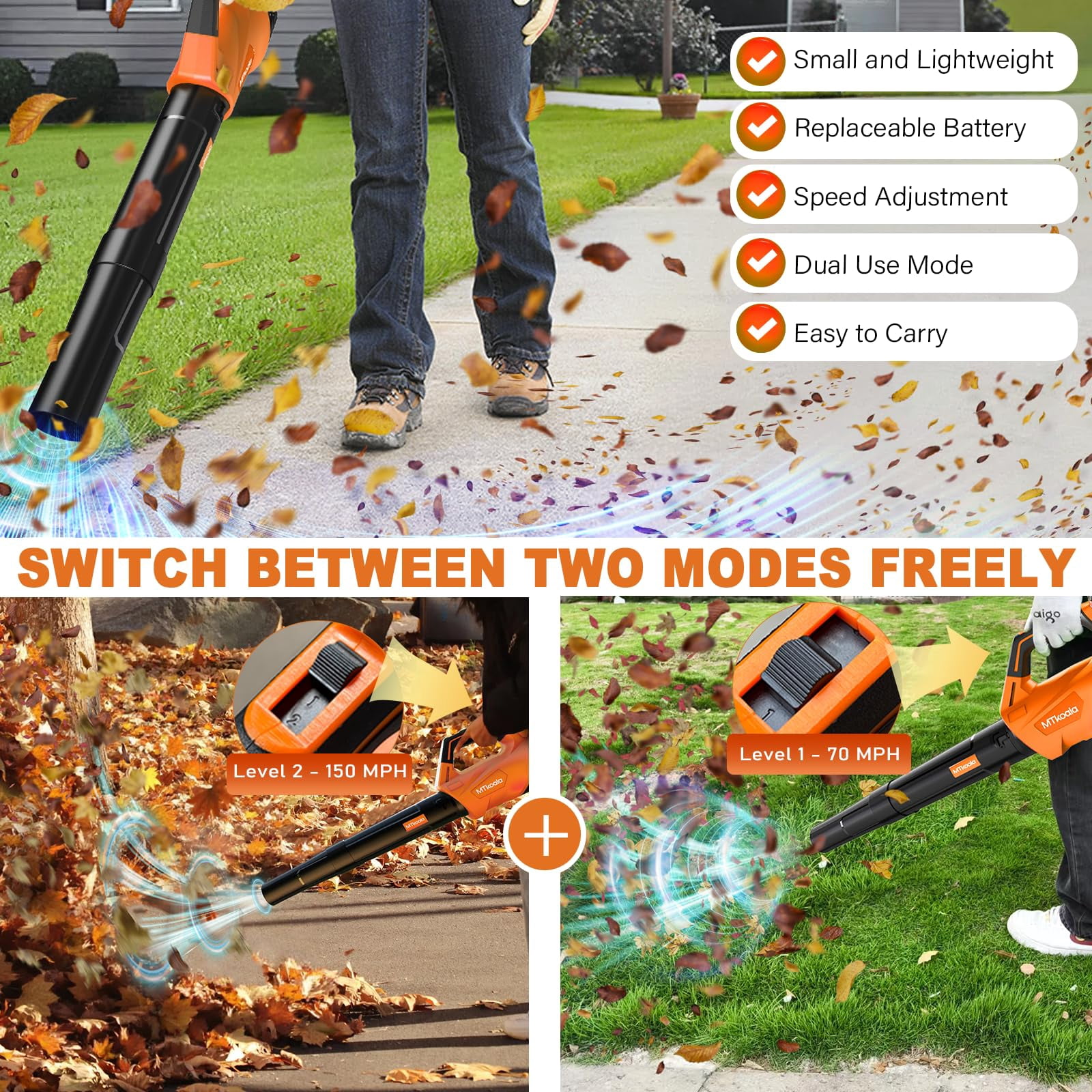 Cordless Leaf Blower, 2 * 20V 2.6AH Batteries and Fast Charger