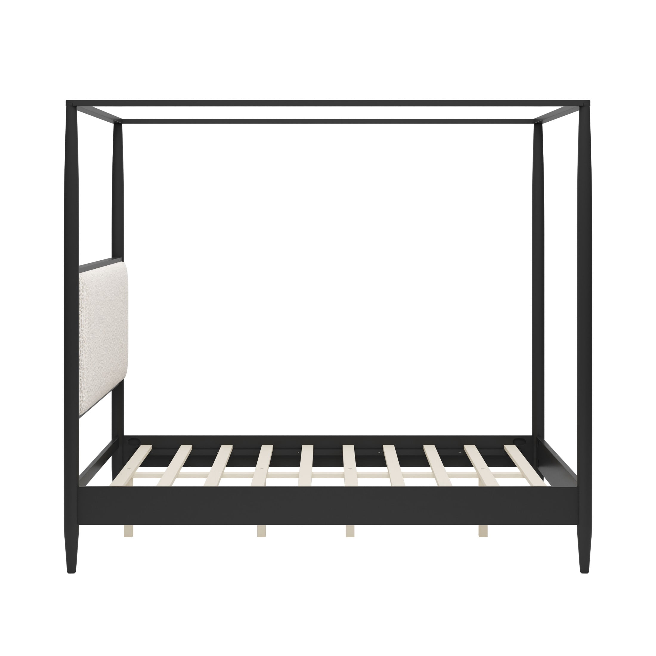 Christopher Knight Home Modern Queen Solid Wood Bed Frame with Boucle Upholstered Headboard, Black