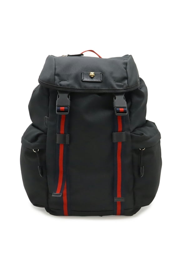 Pre-Owned GUCCI Techno Canvas Web Line Sherry Cat Head Backpack Rucksack Leather Black 429037