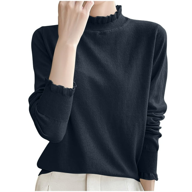 JMYHOAM Sweaters for Women Fashion Casual Round Neck Solid Color Loose Base Layer Sweater Knitted Sweater Top