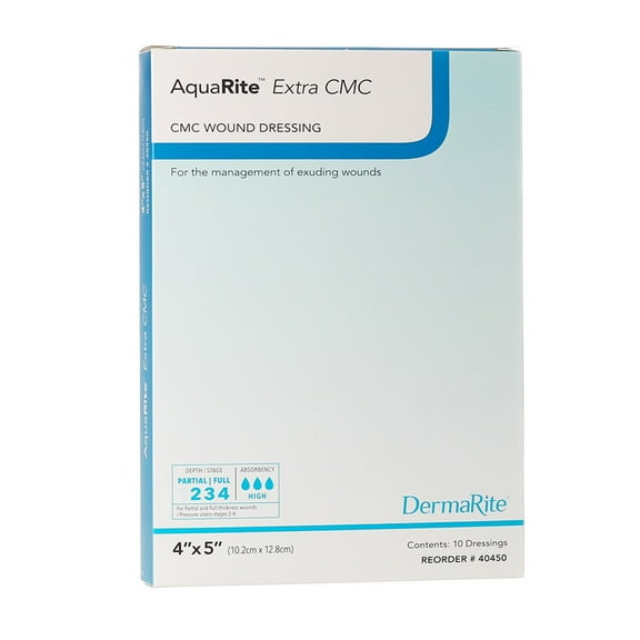 AquaRite Extra CMC Cellulose Gelling Fiber Wound Dressing White 4 x 5" Sterile 40450, 10 Ct