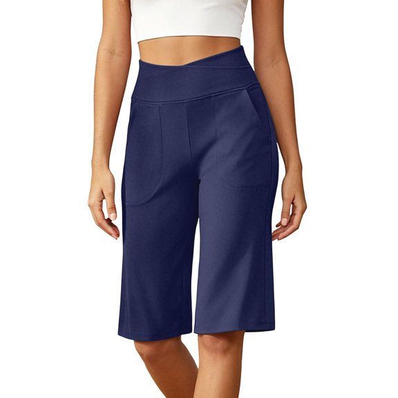 Womens High Waist Casual Capri Pants for Stretchy Control Elastic Waistband Cropped Trousers