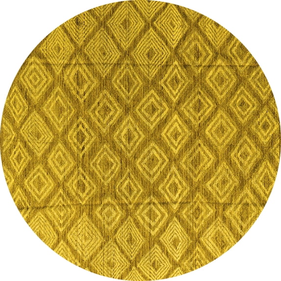 Ahgly Company Machine Washable Indoor Round Abstract Yellow Modern Area Rugs, 5' Round