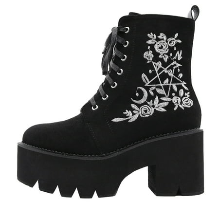 OJSFQUFP Ankle Boots for Women Fashion Womens Shoes Breathable Wedges Retro Lace Up Boots Comfort Boot Comfortable Shoes Women s Riding Boots Black 38
