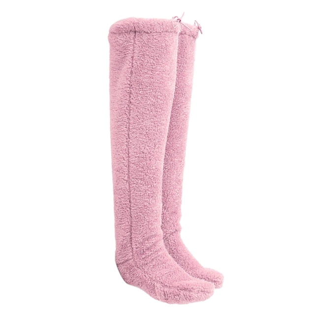 Rongfmy over Knee High Fuzzy Protection Thick Warm Leg Cover Super Soft Thigh High Socks Pink