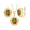 Gem Stone King 6.00 Ct Whiskey Quartz 18K Yellow Gold Plated Silver Pendant Earrings Set With Chain