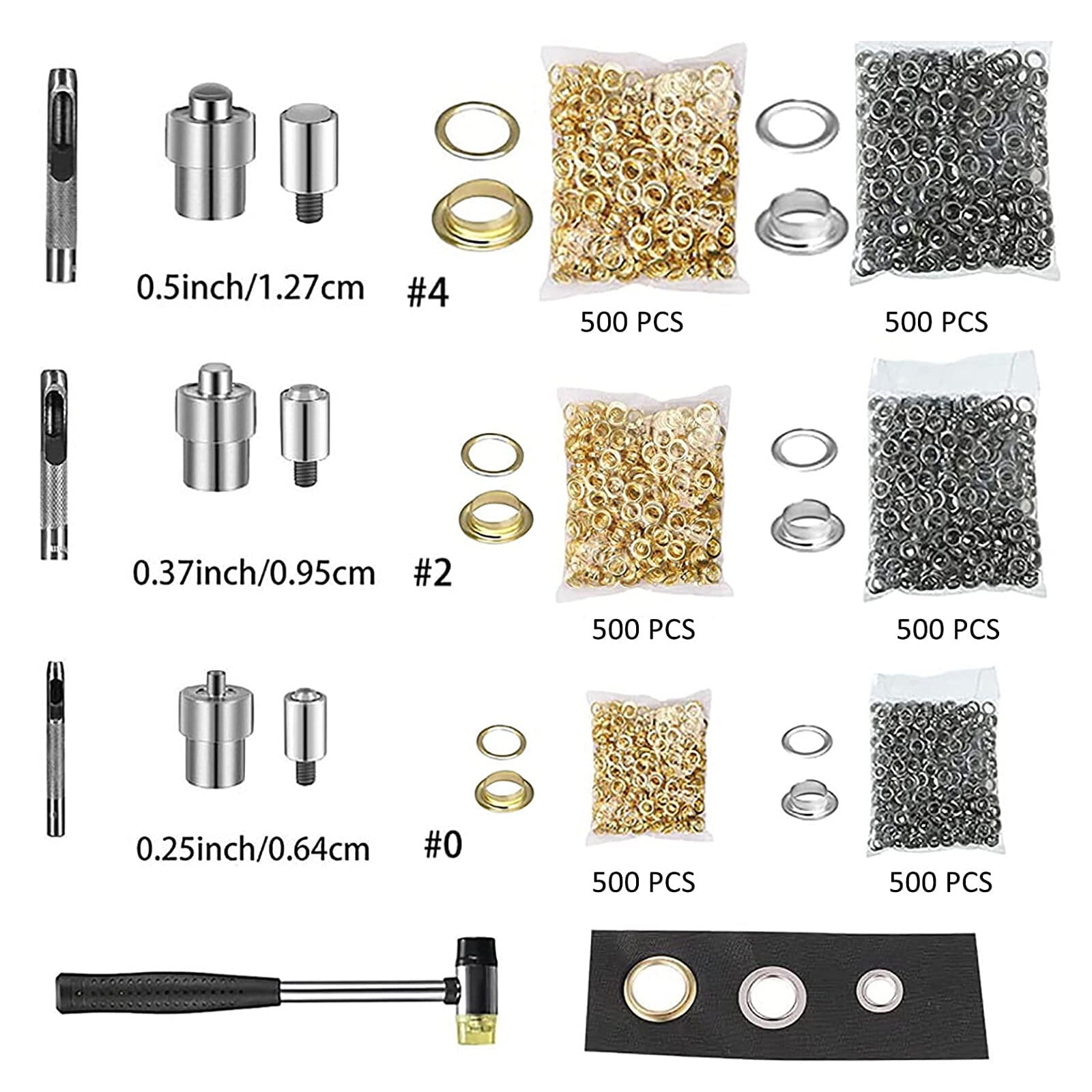 3000pcs Hand Press Grommet Machine, Heavy Duty Eyelet Grommet Machine Punch Tool Kit with Dies, Grommets, and Hammer for Snap Buttons, Rivets, Eyelets, and Pearls (Black)