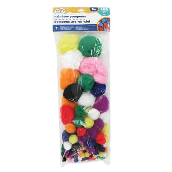 TINY HANDS Rainbow PomPoms, 100 pcs, Assorted, Age 3+, Kids, DIY Crafts, Decoration, POMPOM MED AST 100PC