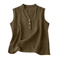 thumbnail image 2 of Harpily Womens Tank Tops Sleeveless Solid Color Decorative Buttons Cotton Linen Daily Office Yoga Workout Casual Shirts, 2 of 5