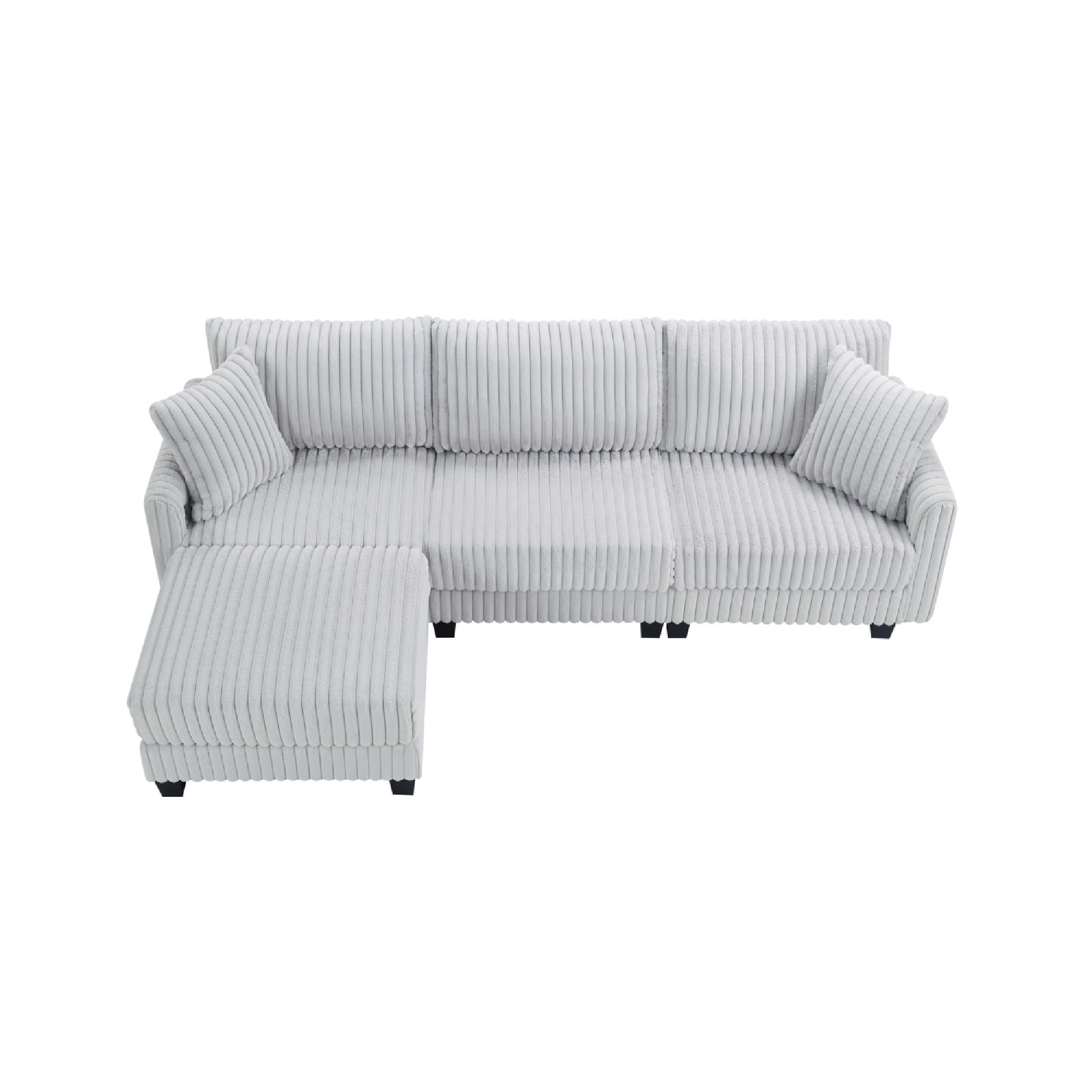 Hommoo 100-inch Corduroy Fabric L-shaped Sectional Sofa, 3 Seats Corner Sofa Set with Ottoman & Side Bag, Gray