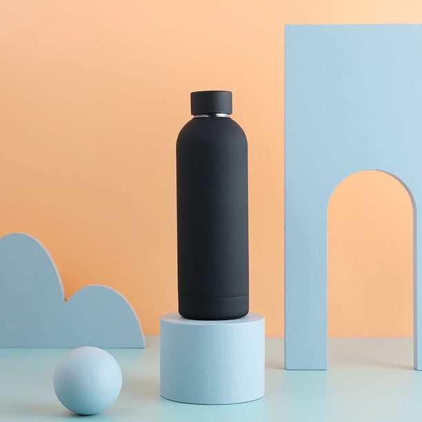 Botellas de agua con aislamiento de acero inoxidable, taza de viaje, botellas de agua deportivas de boca pequeña que mantienen el frío y el calor, color negro