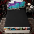 thumbnail image 4 of Erosebridal Neon Spider Web City Zipper Queen Comforter Set with Fitted Sheet and 2 Pillowcases for Boys Girl, Teal Purple Halloween Cartoon Town Zipper Bedding Set, Black Reversible, 4pcs, 4 of 7