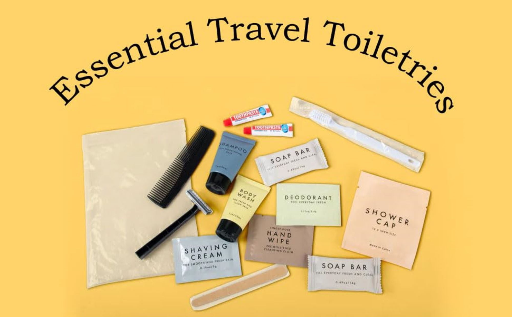 25 Pack of Bulk Wholesale 35 Piece Travel Size Toiletry Kits Containing Shampoo, Conditioner, Body Wash, Body Lotion, Soap Bars, Toothbrush, Toothpaste, Hair Comb, Deodorant and More!