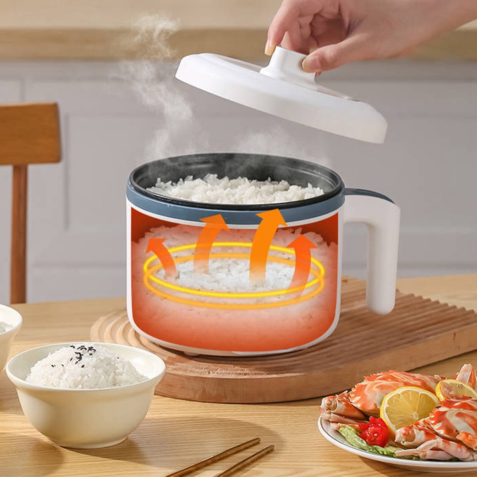 Mini Electric Rice Cooker Small Multi Function Cooker Non Stick Portable Electric Pot for Cooking Rice Oatmeal Porrington Soup White Single Pot 1.8 Liter Capacity