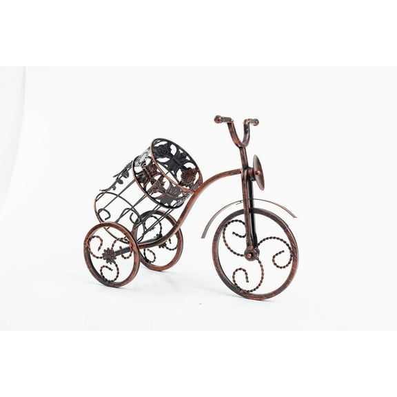 Asian Home Freestanding Countertop Bicycle Wine Bottle Holder for Wine Storage, Metal, Metallic Red Colored