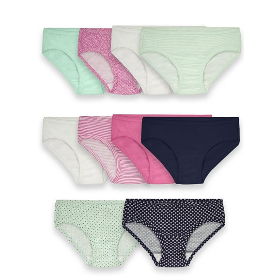 Fruit Of The Loom Girls Underwear, 10 Pack Assorted Cotton Hipster Panties (Little Girls & Big Girls)