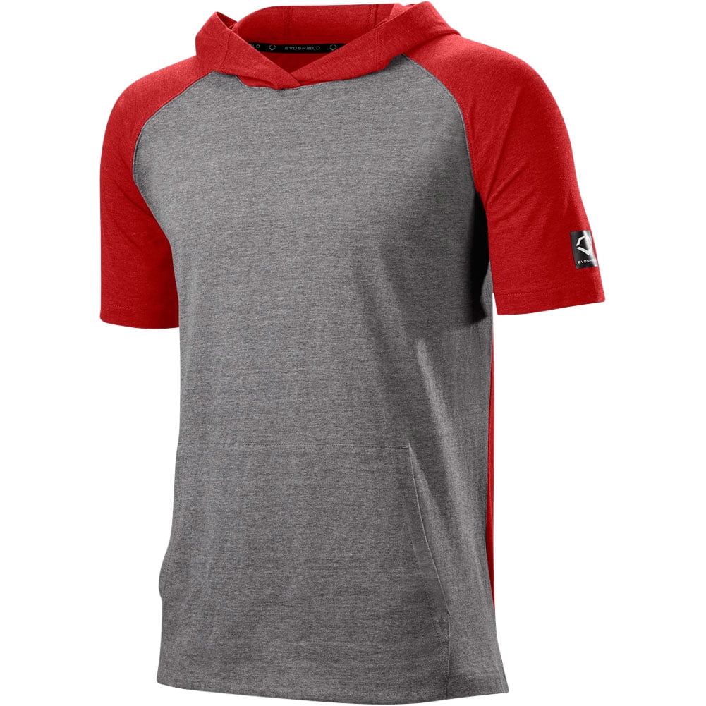 Wilson Evoshield Men's Lightweight Short Sleeve Baseball Training Hoodie Grey/Scarlet L