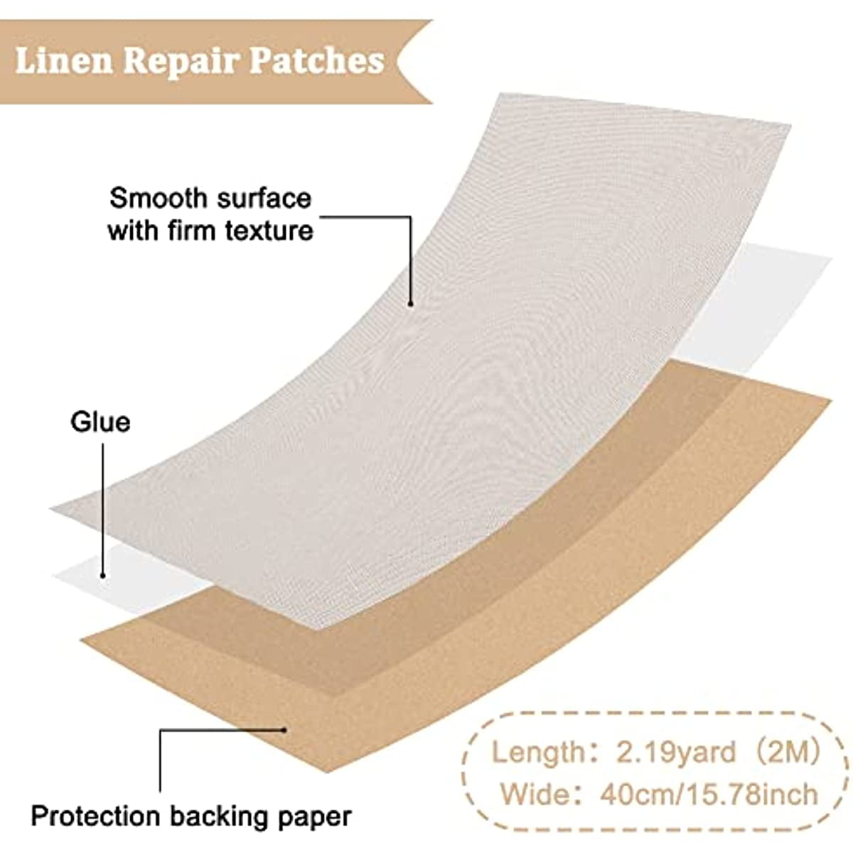 Self-Adhesive Linen Repair Patches 16 x 79 Inch, Large Linen Fabric Patches  for Sofa Repair, Couch Fabric Repair Patch Kit for Furniture, Sofa