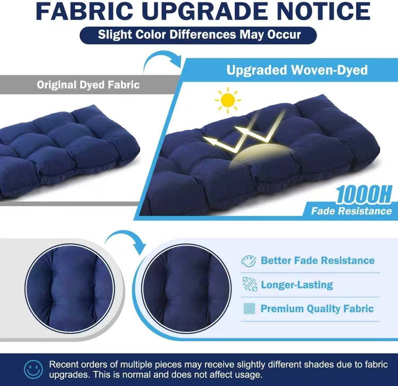 Outdoor Bench Cushion, 48x18x5 Inch, Waterproof Bench Cushion for Outdoor/Indoor Furniture, Tufted Patio Bench Seat Cushion, Fade Resistant Outdoor Cushions for Porch Swing Couch, Black