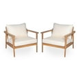 thumbnail image 2 of Christopher Knight Home Mid-Century Modern Outdoor Lounge Chair, Solid Wood Frame, Beige Cushion, Set of 2, 2 of 13