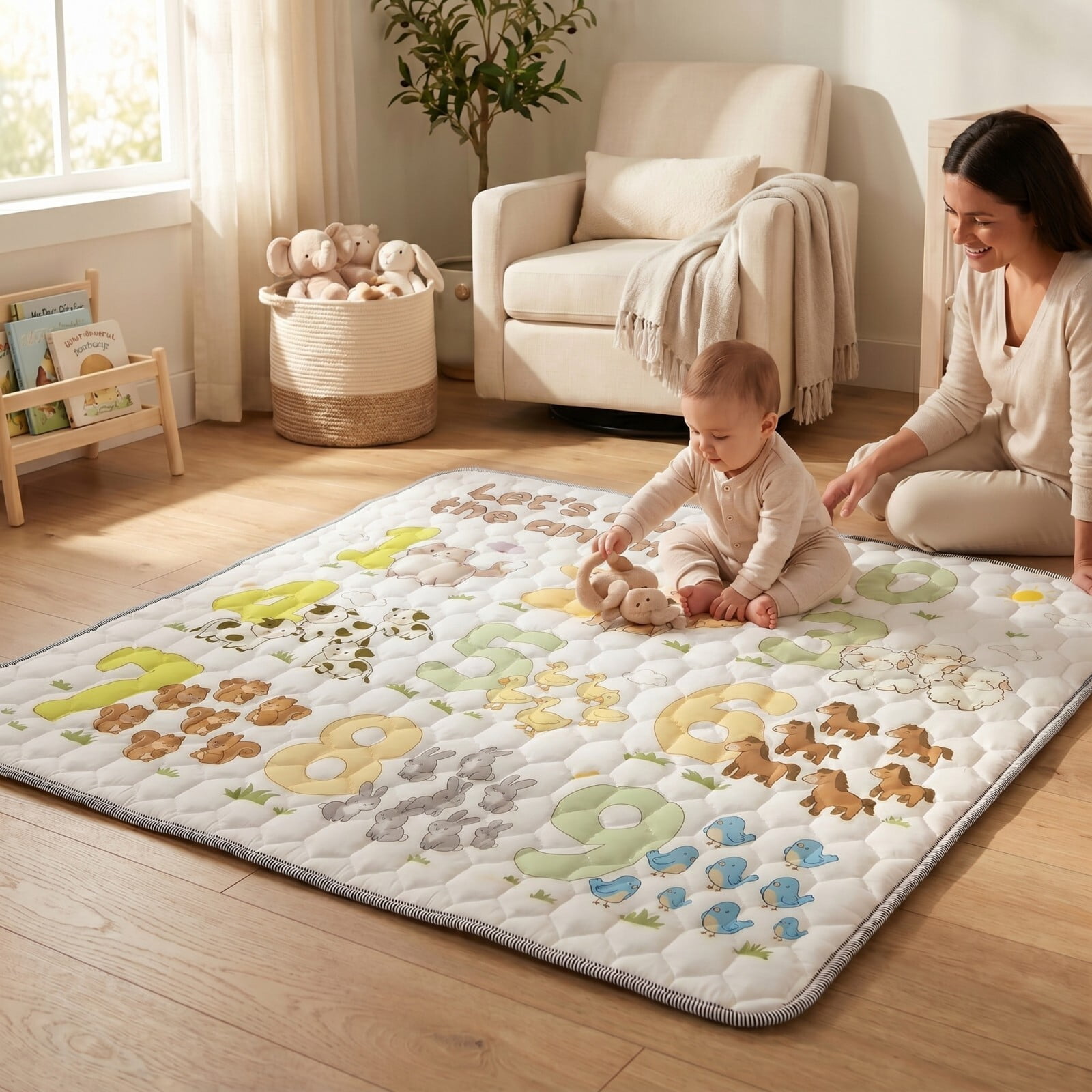 Easy4Home Large Baby Play Mat for Infants & Toddlers, 50"x50" Thick Cushioned Crawling Mat, Foldable Non-Slip Floor Playmat