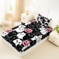 thumbnail image 4 of Feelyou Cartoon Halloween Cat Twin Sheets, Spooky Pumpkin Bedding, Black White, 3-Piece, 1 Flat Sheet, 1 Fitted Sheet and 1 Pillowcase, 4 of 5