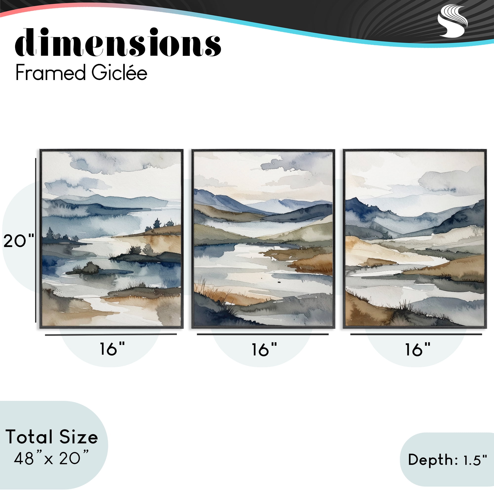 Stupell Industries Continuous Flow Of Water 3 Piece Black Framed Giclee Art Set, design by Alonza Saunders
