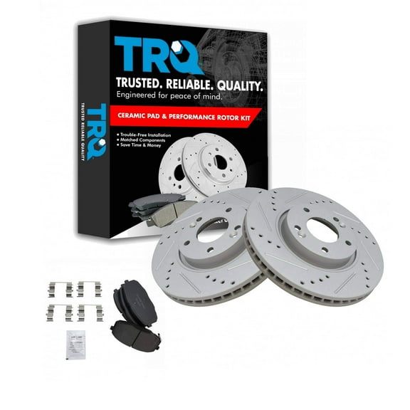 TRQ Front Performance Brake Pad & Rotor Kit Brake Pads Brake Rotors Set Ceramic Premium G-Coated Fits Select 2010-2013 Kia Forte Forte Koup