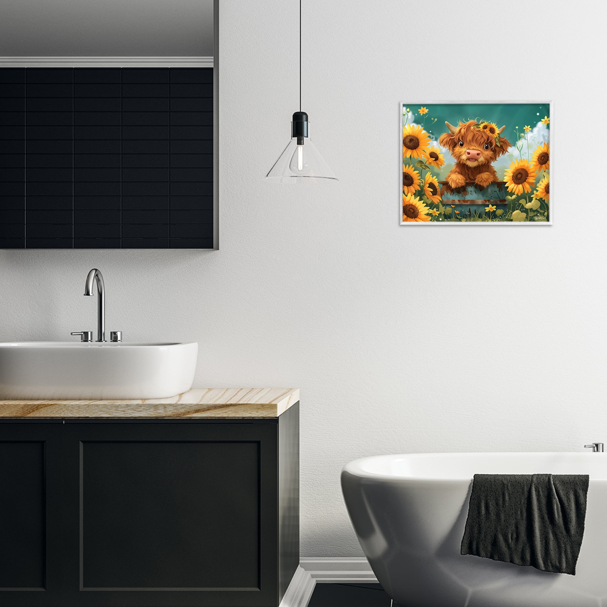 Cute Happy Highland Cow White Framed Giclee Art, design by Momart