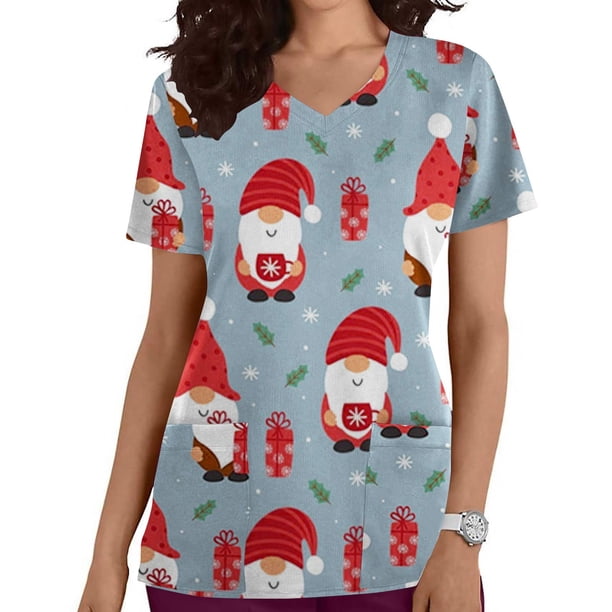 Pntutb, blusas con cuello en V y manga corta a la moda para mujer, blusa de bolsillo con estampado de uniforme de trabajo, tops Pntutb Pntutb-2921