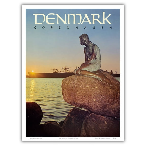 Copenhagen Denmark - Langelinie Little Mermaid Statue - Vintage Travel Poster c.1960s - Master Art Print (Unframed) 9in x 12in