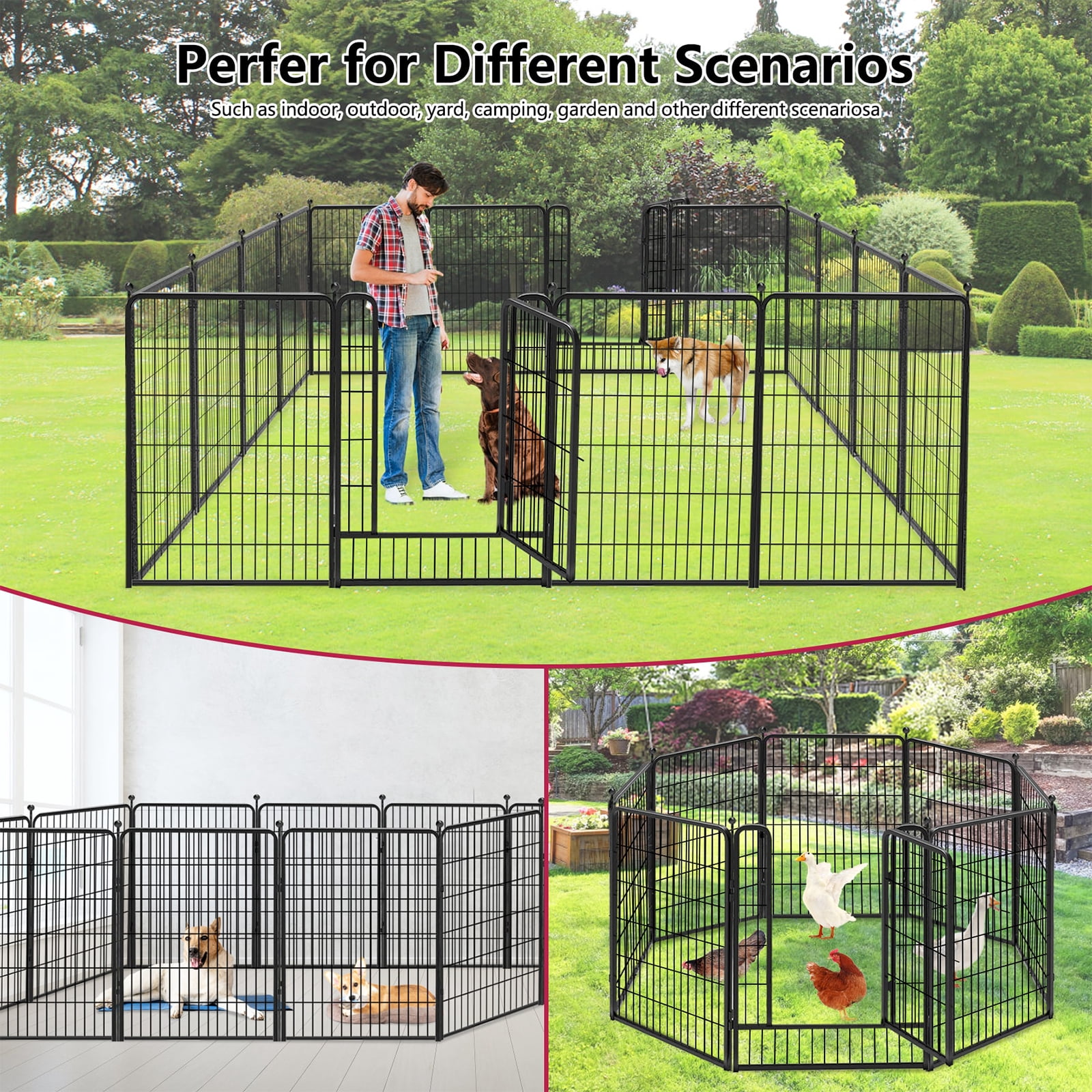 Jhsomdr Dog Playpen Outdoor, 8 Panels 40" Height Metal Dog Fence Puppy Playpen with Doors for Large/Medium/Small Dogs, Indoor Pet Fence Exercise Pen for RV, Camping, Yard