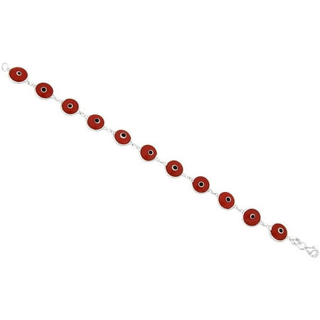 A Sterling Silver Evil Eye Bracelet, Red Color Beads