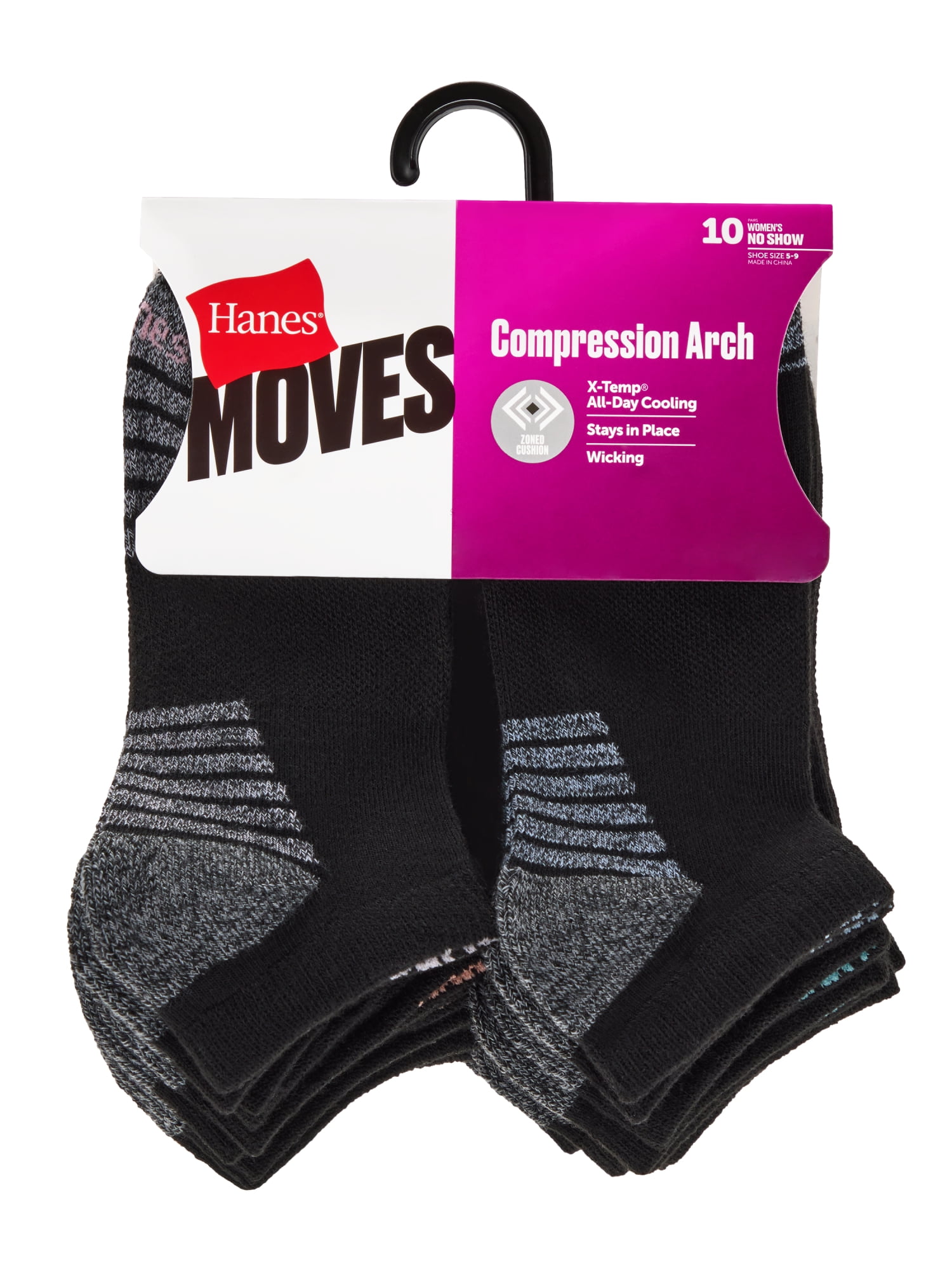 Hanes Women's No Show Socks, Moves, 10-Pack, Size 5-9