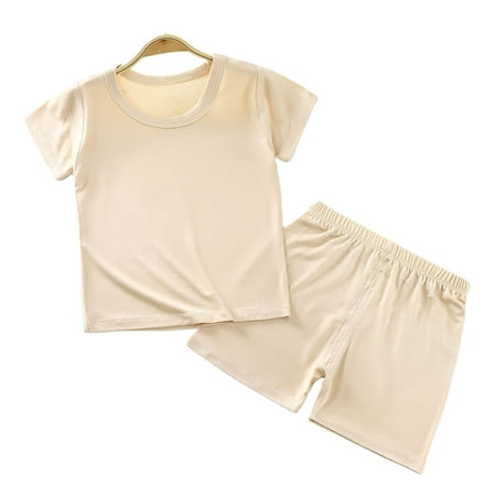 

2Pcs Baby T-shirt Kit Round Neck Kids Unisex Tops Pants Suit for Summer