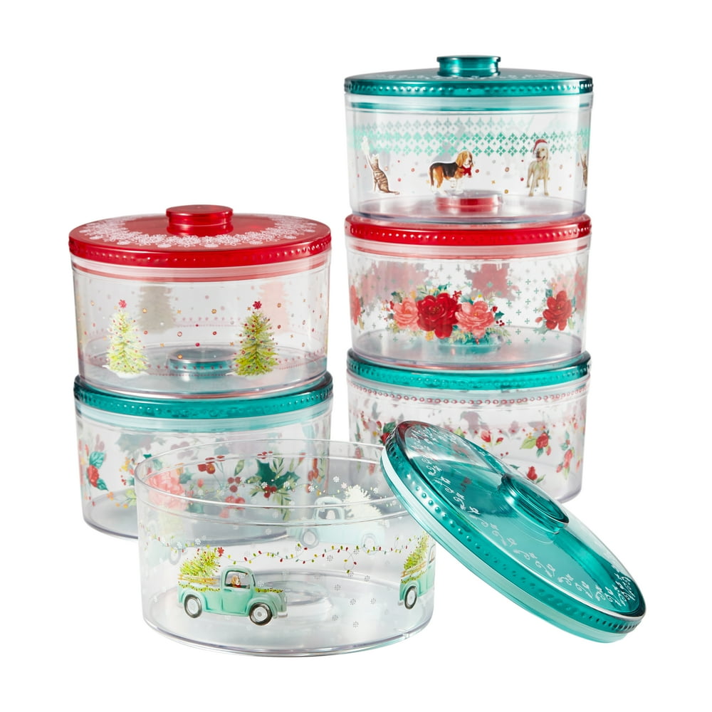 The Pioneer Woman 2Piece Treat Container Set, Cheerful Rose Lattice