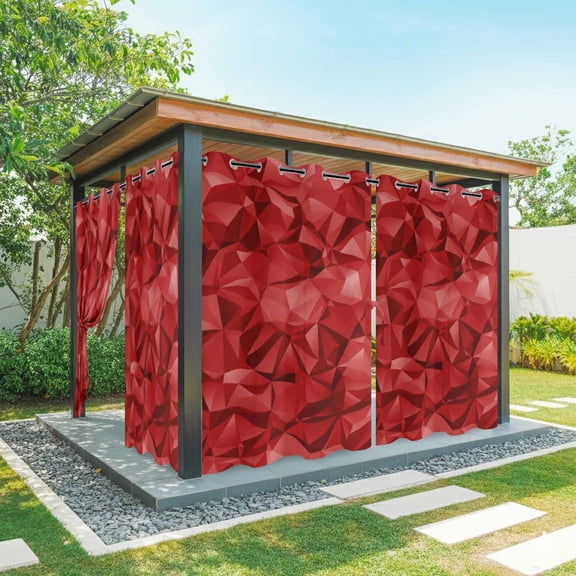 Outdoor Curtains for Patio Waterproof, Red Geometric Outdoor Privacy Panels Grommet, Vintage Minimalism Abstract Aesthetic Blackout Outside Curtains for Porch/Cabana/Pergola/Gazebo 54"x108", 1 Panel