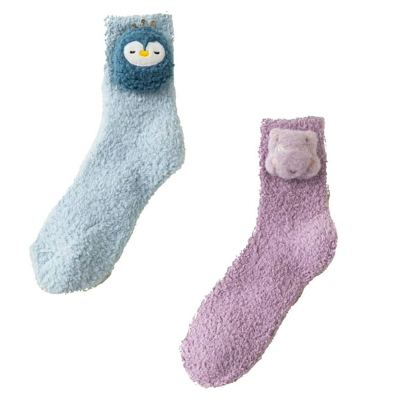 AUQ 2Pairs Socks Charming Design Fuzzy Socks,Anti-Bacterial Thick Coral Fleece Long Socks,Style1