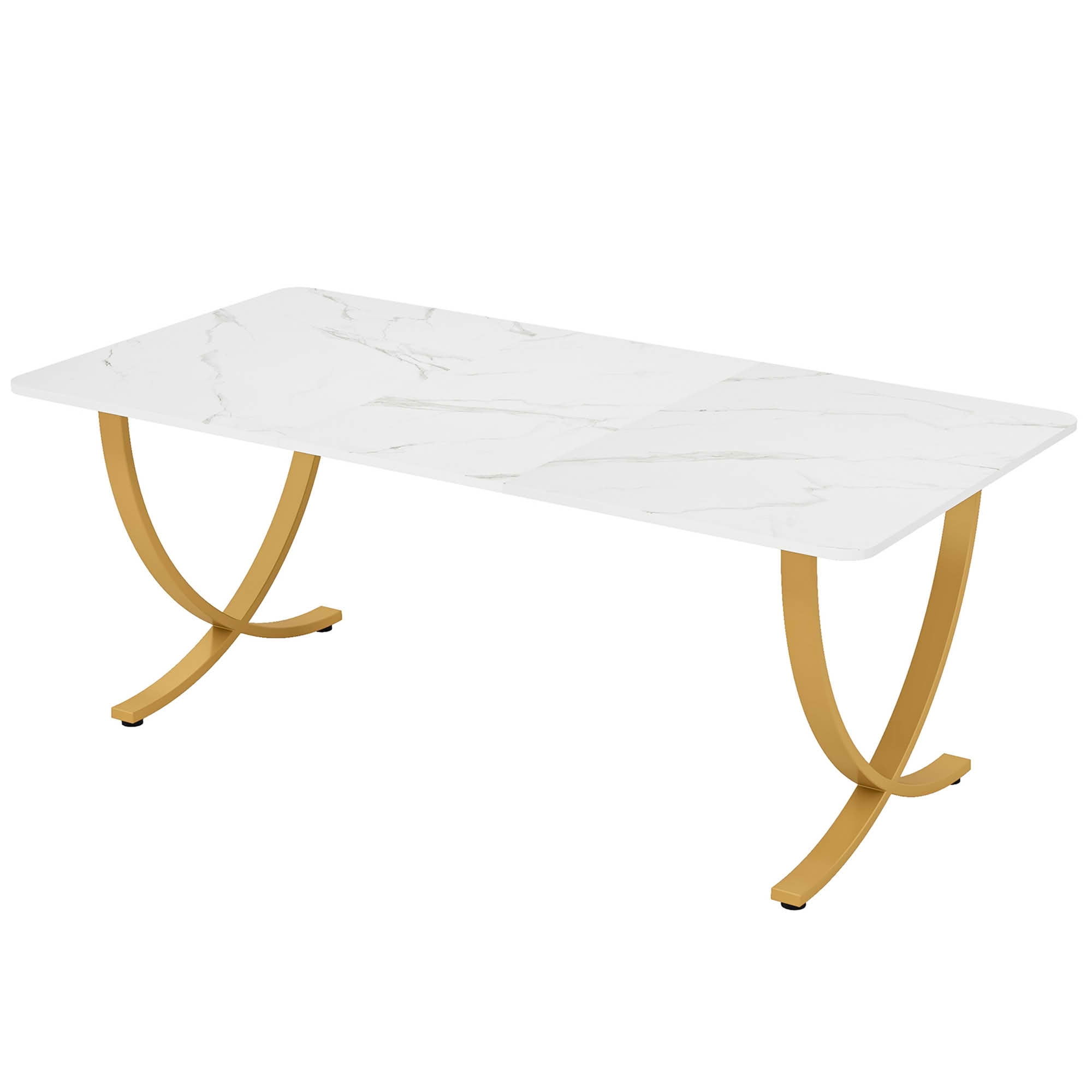 MAYEERTY Luxury Faux Marble Dining Table, 63 Inch Rectangular Modern Kitchen Table with Adjustable Foot Pads for Home Cafe Office