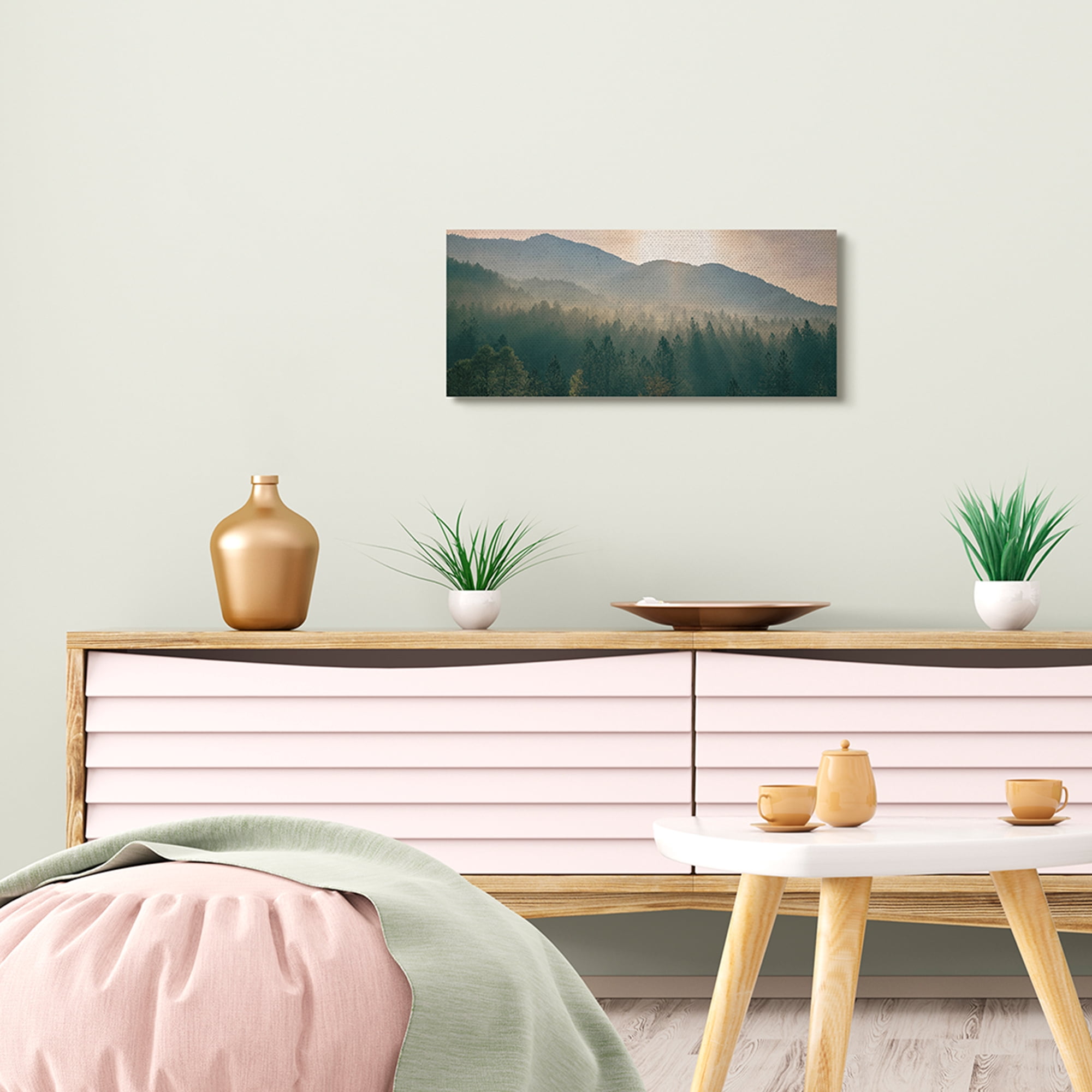Stupell Industries Morning Sun over Misty Tree Forest Landscape,10 x 24,Designed by Dora Artemiadi