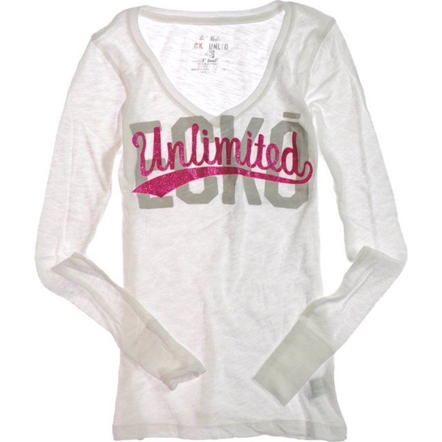 Camiseta estampada Ecko Unltd. con cuello en V L/s para mujer blanca pequeña