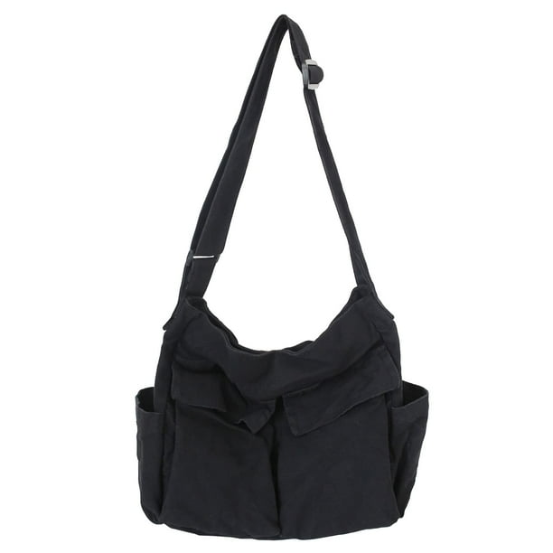 Bolso de mano KlaOyer de lona tipo bandolera grande, negro, para mujeres y hombres