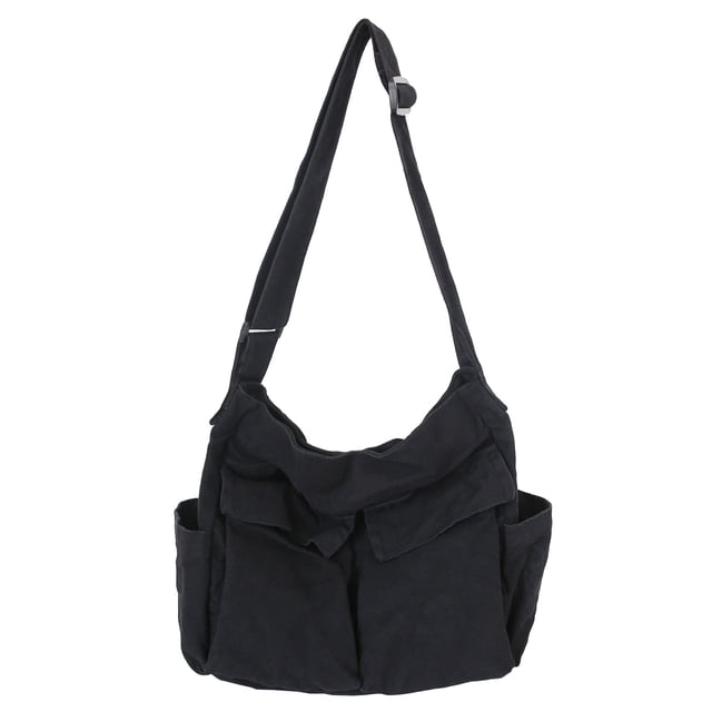 Bolso de mano KlaOyer de lona tipo bandolera grande, negro, para mujeres y hombres