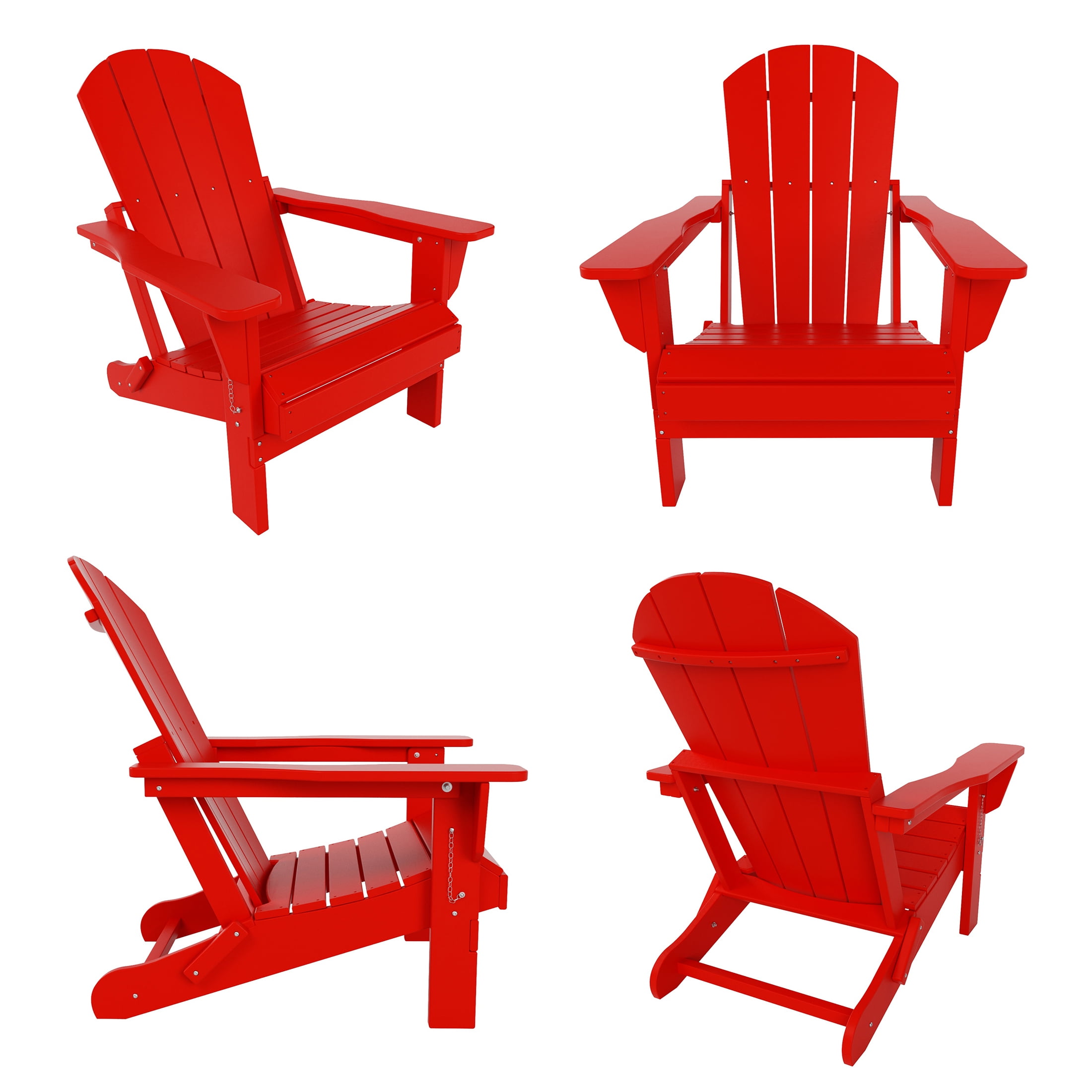 Costaelm Paradise Classic Adirondack Folding Adjustable Chair Outdoor Patio, HDPE, Weather Resistant, (Set of 4), Red