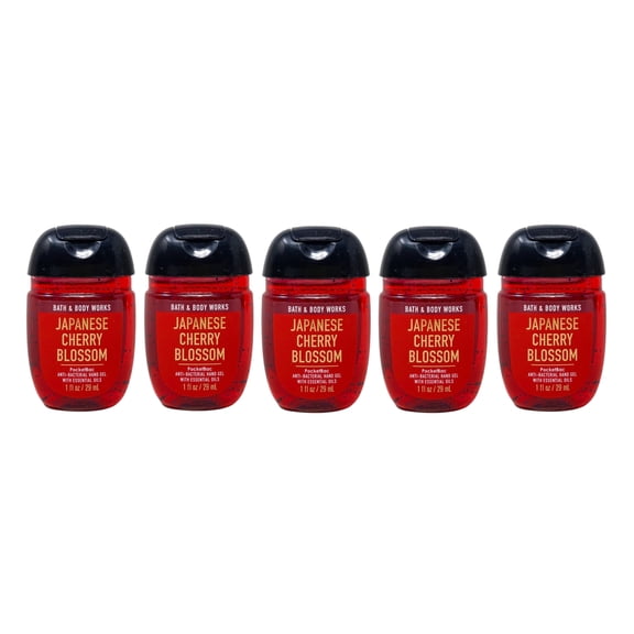 Bath & Body Works Japanese Cherry Blossom 5-Pack PocketBac Sanitizers Anti-Bacterial Hand Gel 1 Fl Oz