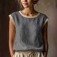 thumbnail image 2 of Women's Cotton Linen Sleeveless Shirt Lace Patchwork Casual Top, 2 of 9
